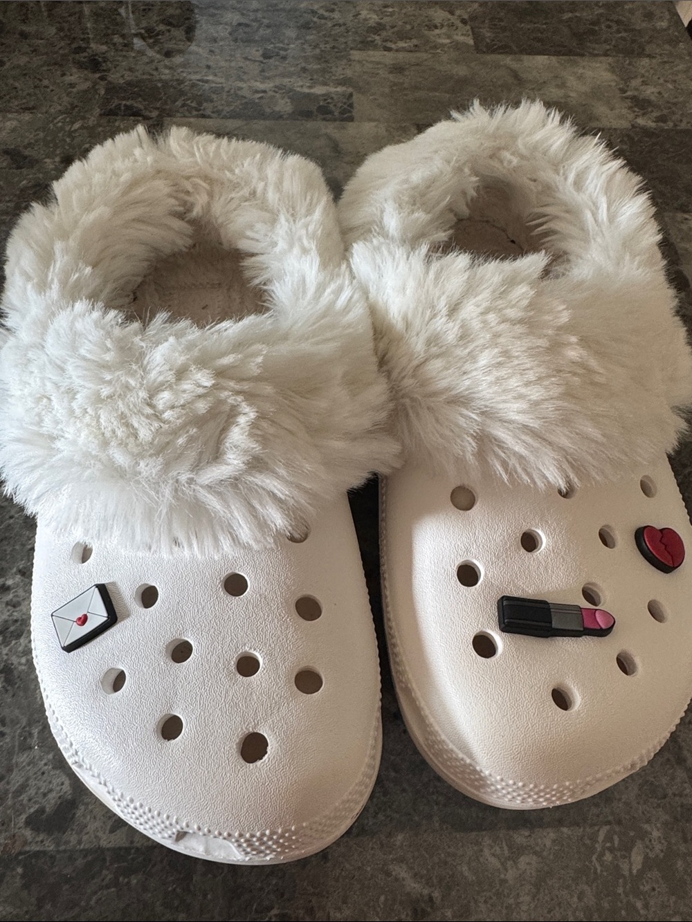 Women’s  Plush-Lined White Clog Shoes with Charms